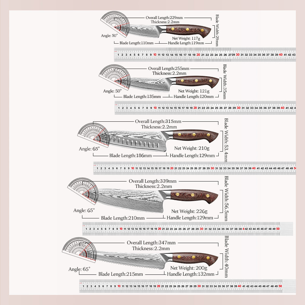HEZHEN Professional 5PCS Knife Set,High-carbon Damascus Steel,Ergonomic Handle, Sharp and Durable Cooking Utensils, Ideal As a Gift or For Personal Use