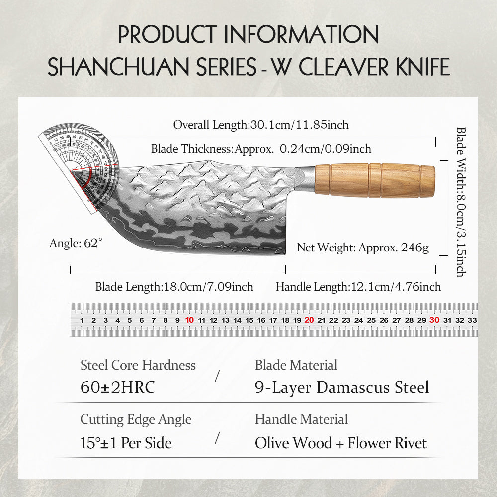 HEZHEN 9-Layer Forged Damascus 7.1”W Cleaver Knife, 12Cr18MoV Ergonomic Handle for Vegetable & Daily Chopping, Gift Box