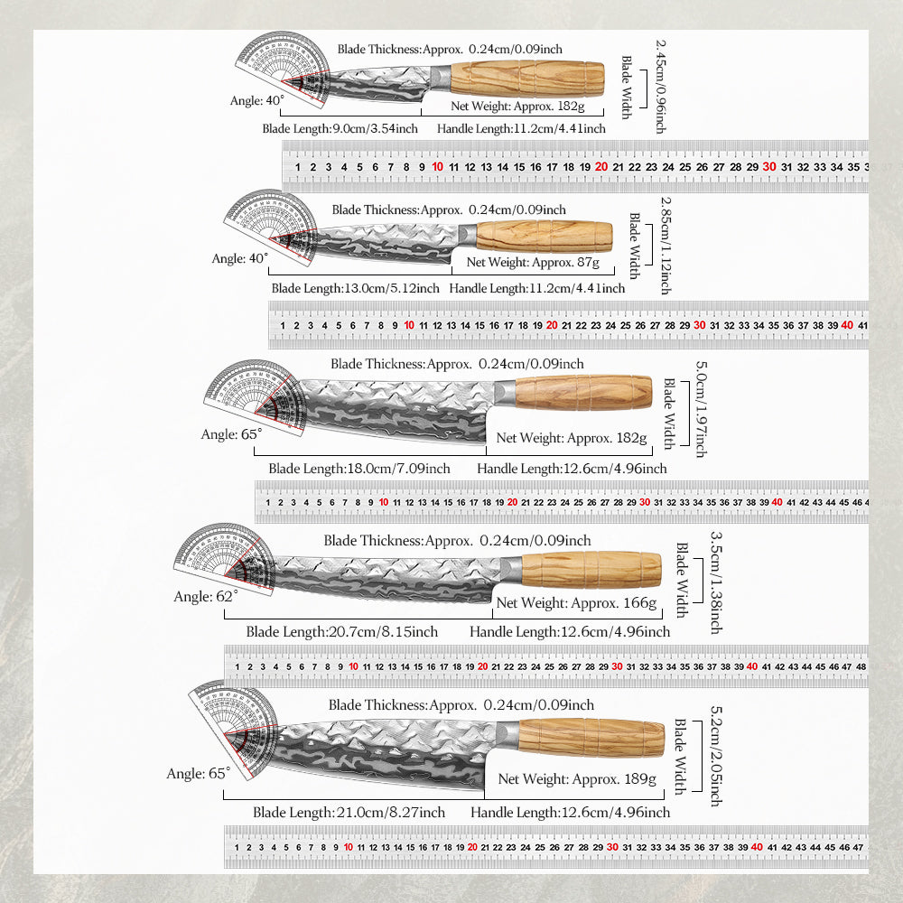 HEZHEN Professional 5PCS Kitchen Knife Set,9-Layer Damascus Steel,High Quality Olive Wood Handle,Multi-Purpose Kitchen Knives