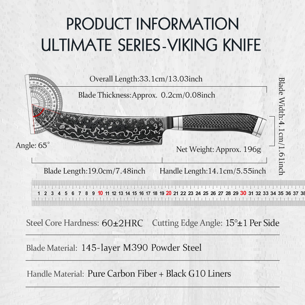 HEZHEN ZhiZhen Series Kitchen Knife,7.5"Viking Knife,Core Hardness 60±2HRC,Ideal for Gifting
