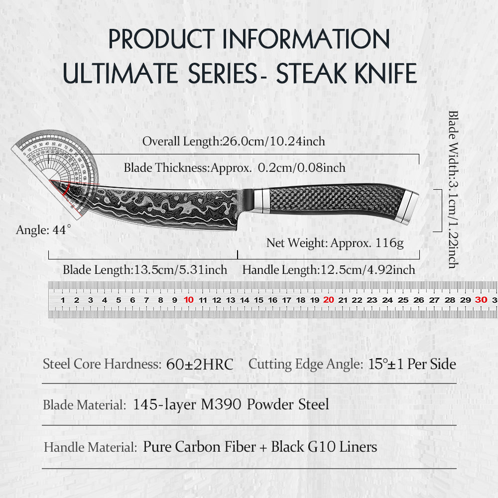 HEZHEN ZhiZhen Series 145-layer Pattern Steel 5.3"Steak Knife,Core Hardness 60±2HRC,Hand-forged Kitchen Knife