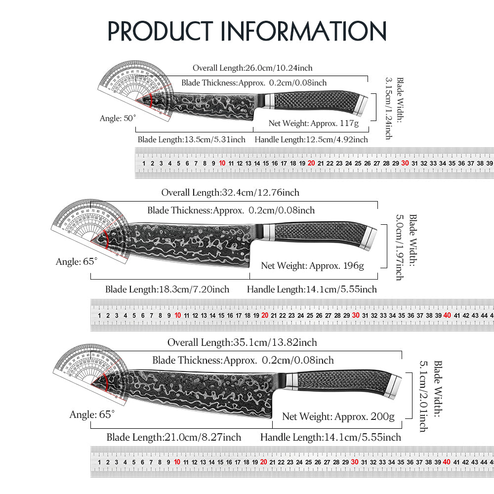 HEZHEN ZhiZhen Series 145 Layers Damascus Steel 3PCS Kitchen Knife Set,Chef+Utility+Santoku Knife