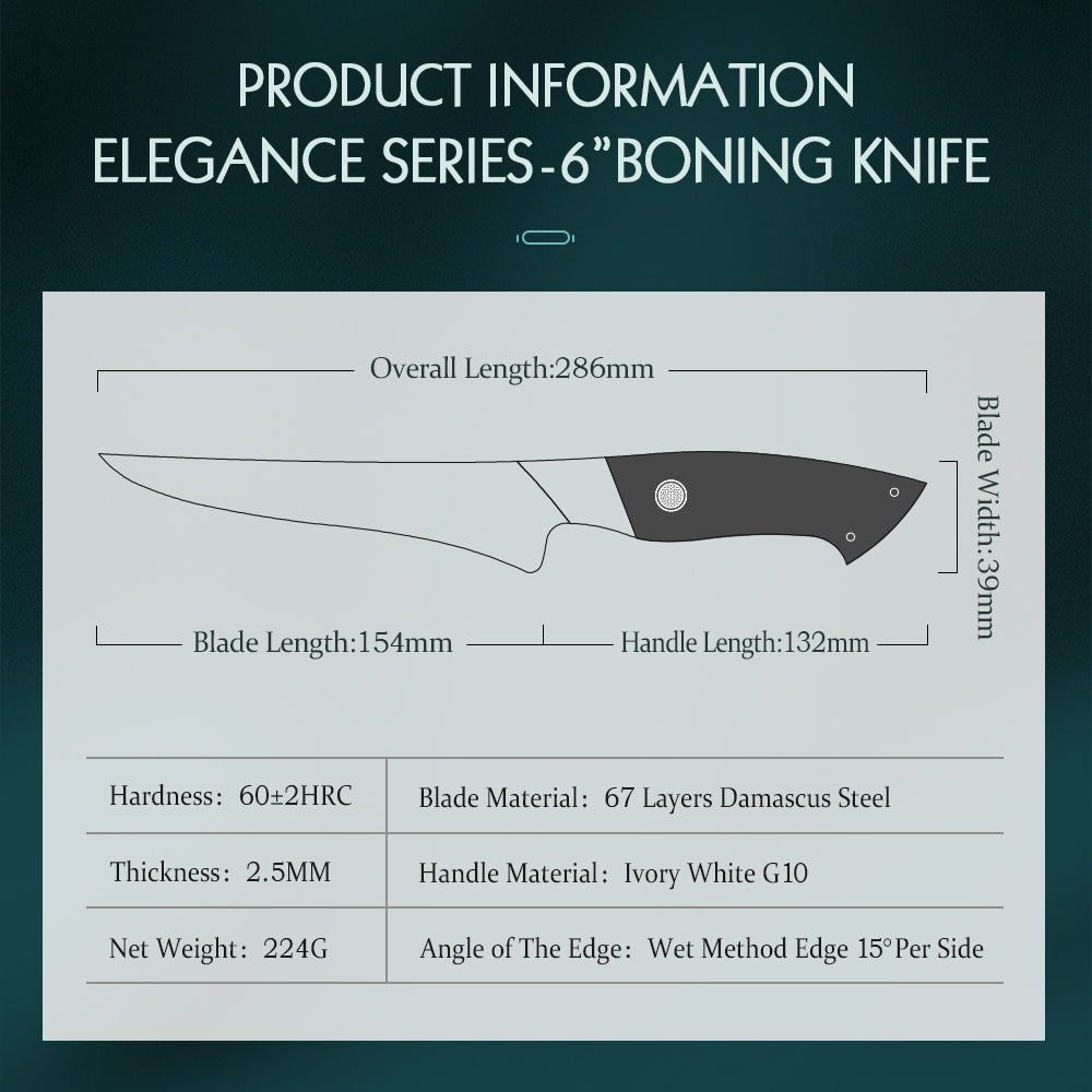 HEZHEN 6 inches 67 Layers Damascus Steel Boning Knife Elegant Hammer Series