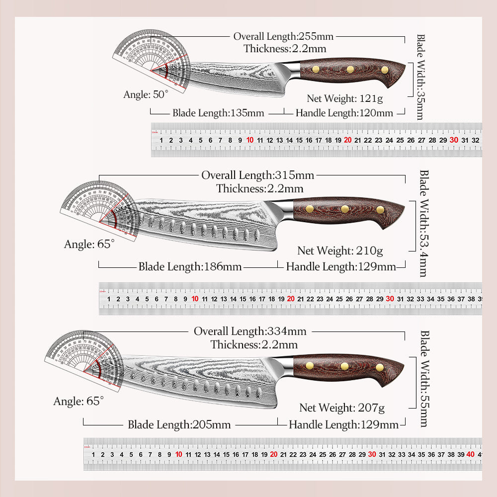 HEZHEN 3PCS Kitchen Knife Set 67-layers Damascus Super Steel,Utility+Santoku+Chef Knife,Hardness 60±2HRC,Ergonomic Micarta Handle