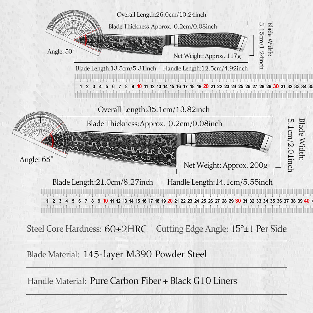 HEZHEN ZhiZhen Series 2PCS Knife Set,Professional Kitchen Knife Set,145-Layer M390 Damascus Steel