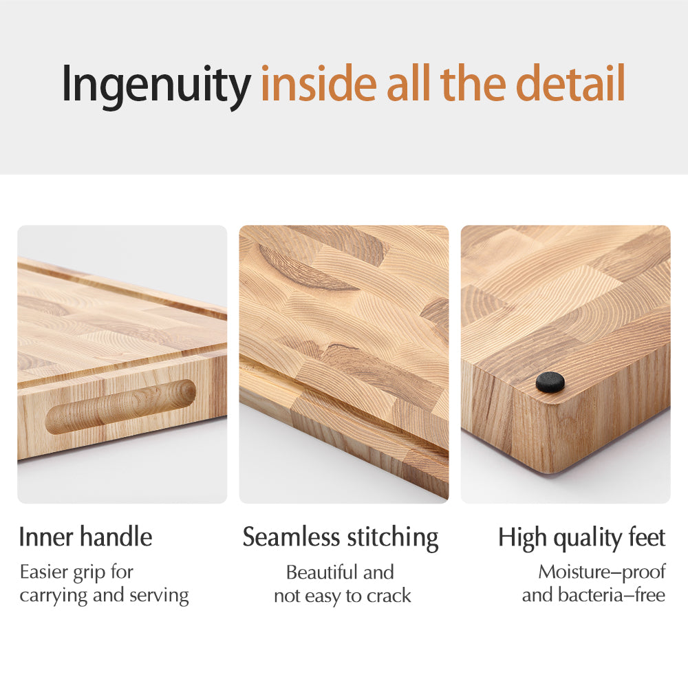 HEZHEN Ash Wood Cutting Board Handcrafted with Care Seamless Stitching Cut Vegetable&Fruit&Meat