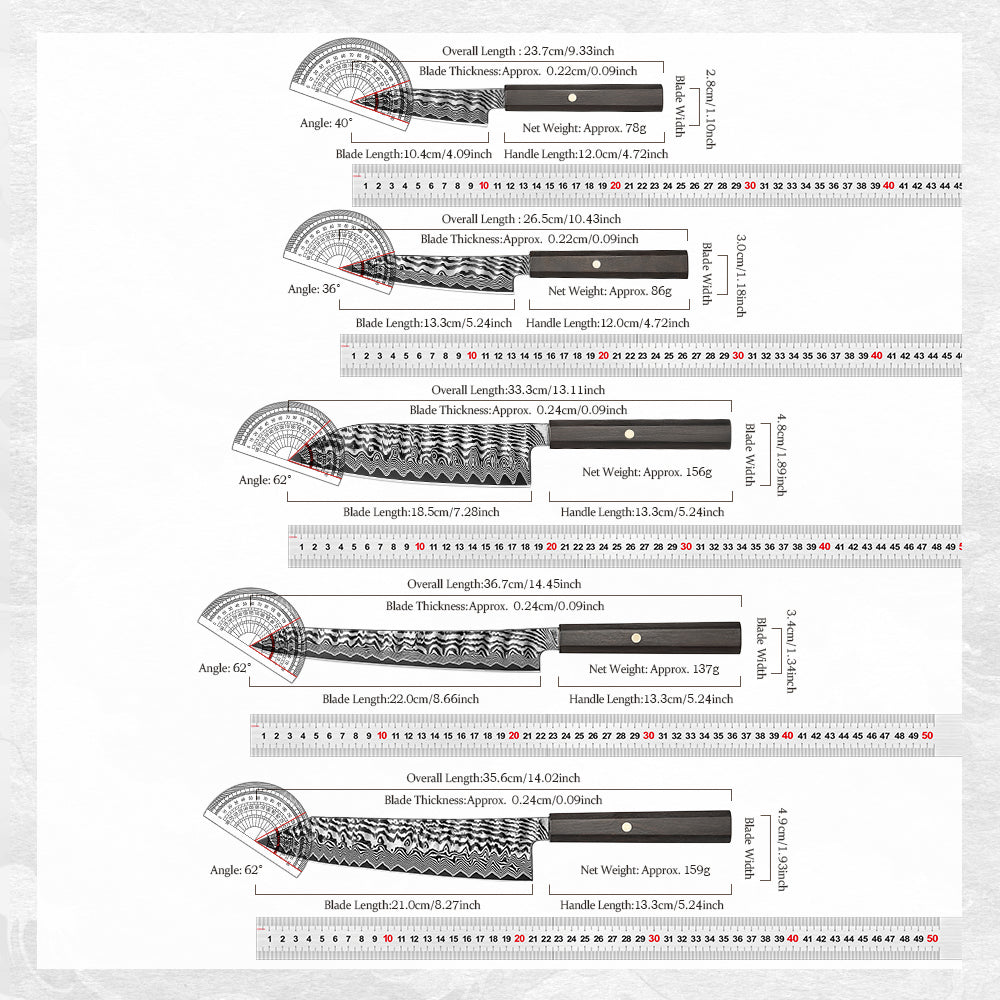 HEZHEN 67-Layer Damascus Steel Knife Set 5PCS - 60±2HRC Hardness, 10Cr15CoMoV Steel Core Kitchen Chef Knife Set for Daily Cooking Food Prep & Premium Gifting