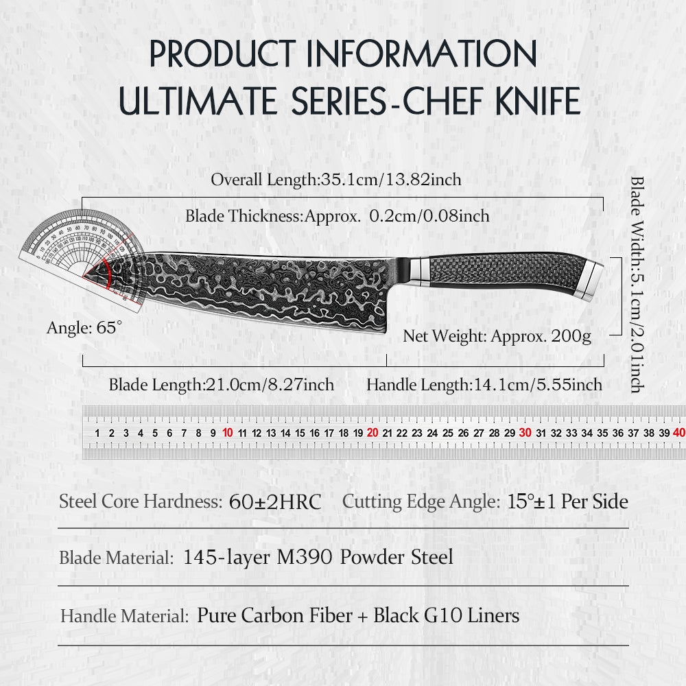 HEZHEN ZhiZhen Series BÖHLER M390 Powder Steel Chef Knife,New Craftsmanship,Pure Carbon Fiber Handle