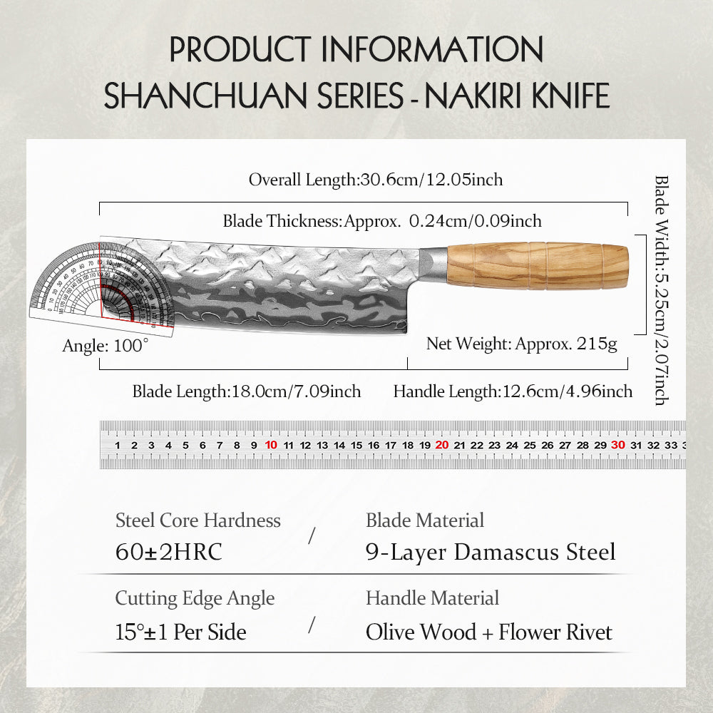 HEZHEN 9 Layer Forged Damascus 7.1“ Nakiri Knife, High Hardness 60±2HRC,For Daily Cooking