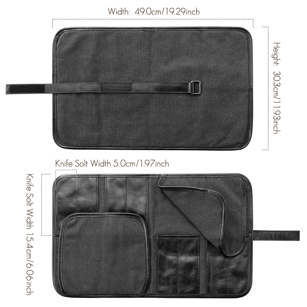 HEZHEN Microfiber Leather + Thickened Canvas  Chef Knife Roll Knife Storage Bag Kitchen Utensils