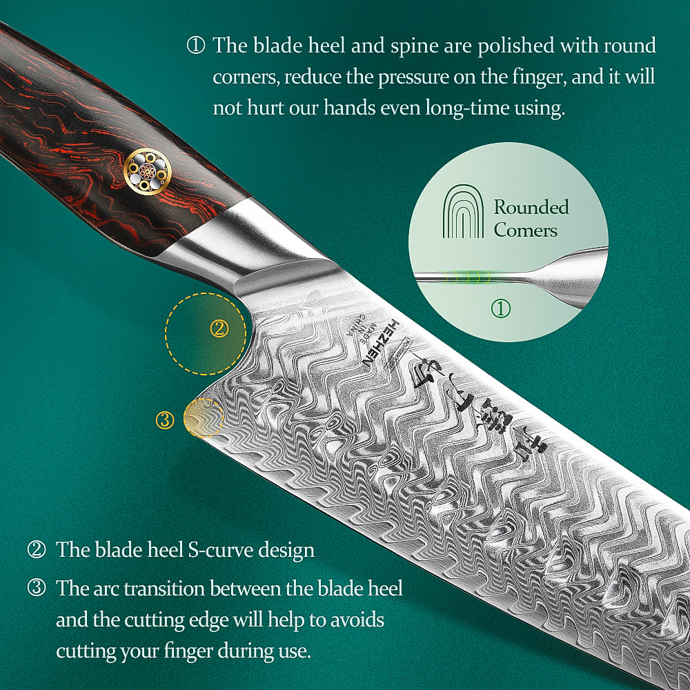 HEZHEN 7 inches 73 Layers Damascus Steel Santoku Knife Elegant Pattern Series