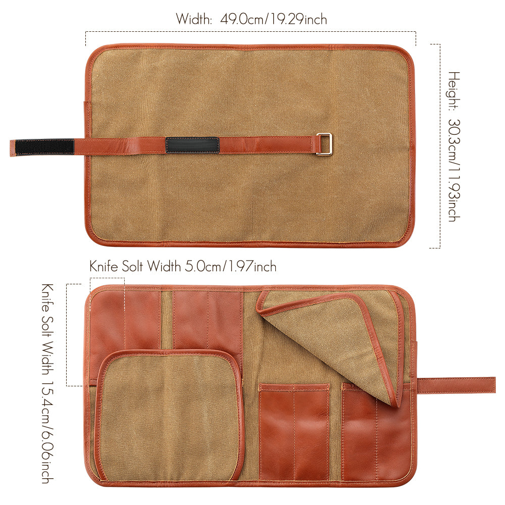 HEZHEN Professional Chef Knife Roll Bag,Microfiber Leather & Thickened Washed Canvas,Durable Kitchen Tool Storage Bag