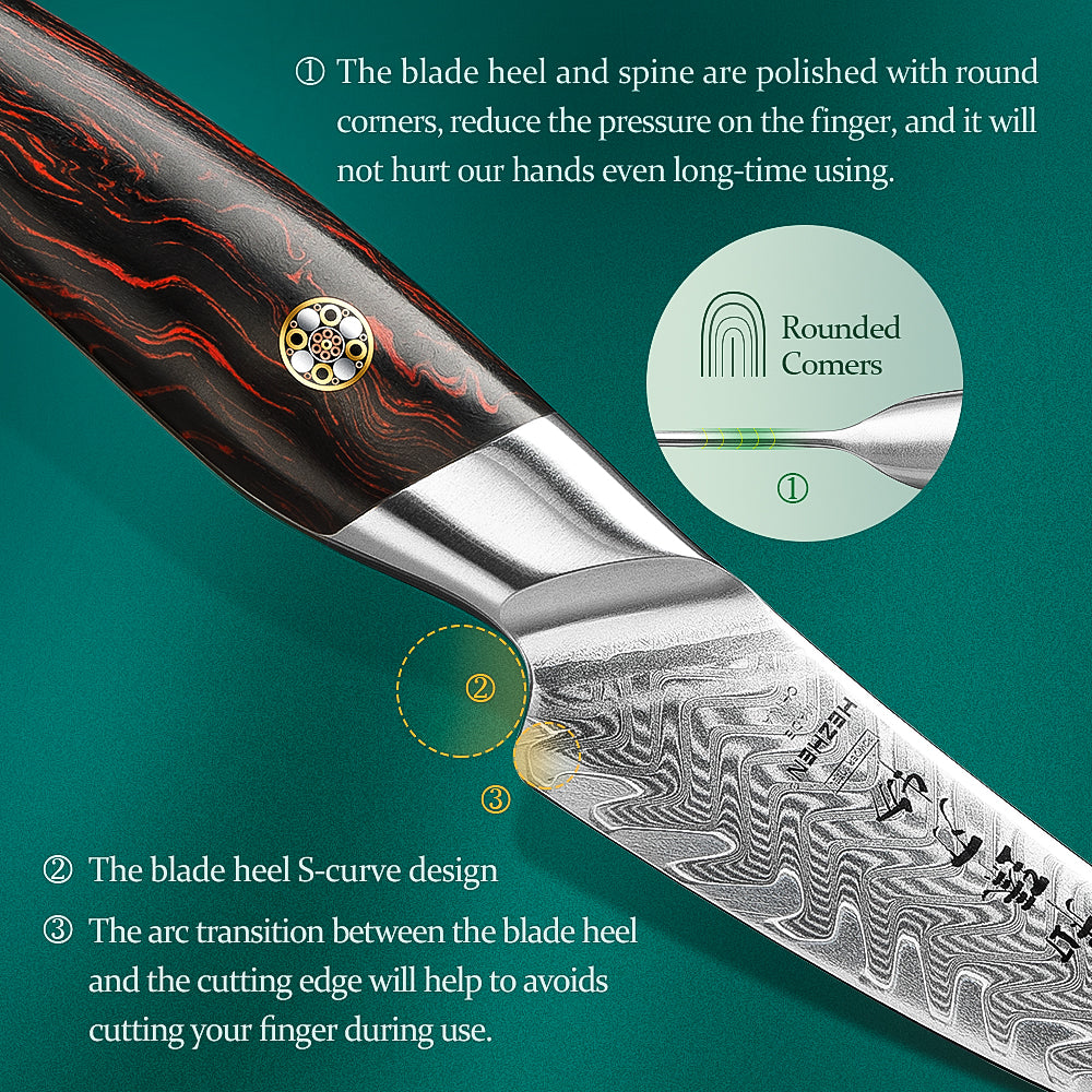 HEZHEN 3.5 inches 73 Layers Damascus Steel Paring Knife Elegant Pattern Series