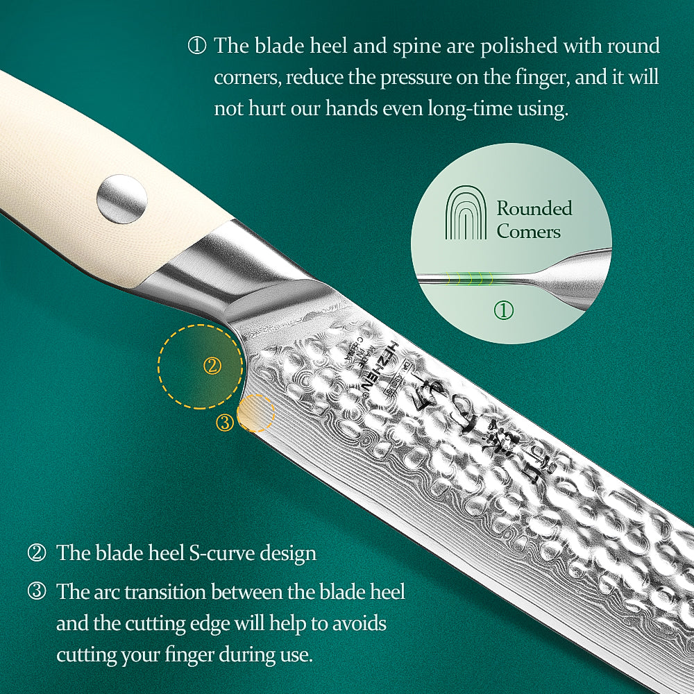 HEZHEN 10 Inches Carving Knife 67 Layers Forged Ivory White G10 Handle Perfect for Home Chefs & Gifting