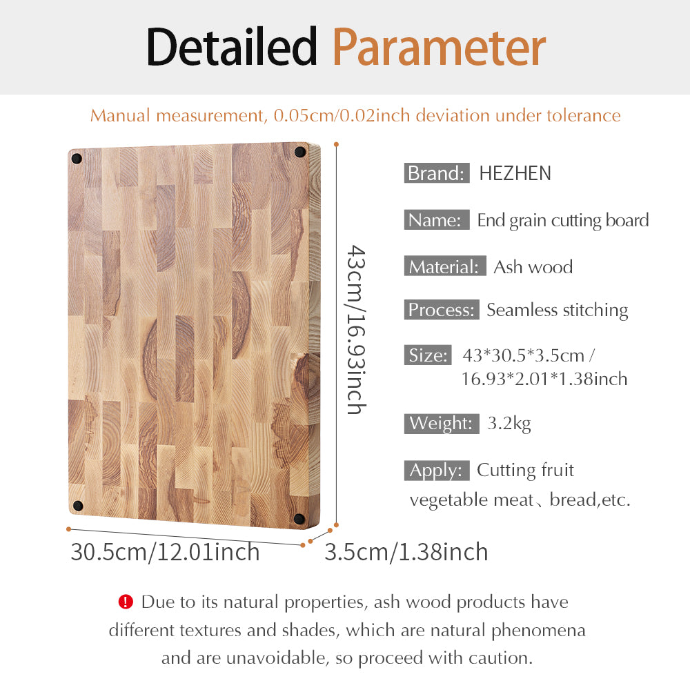HEZHEN Ash Wood Cutting Board Handcrafted with Care Seamless Stitching Cut Vegetable&Fruit&Meat