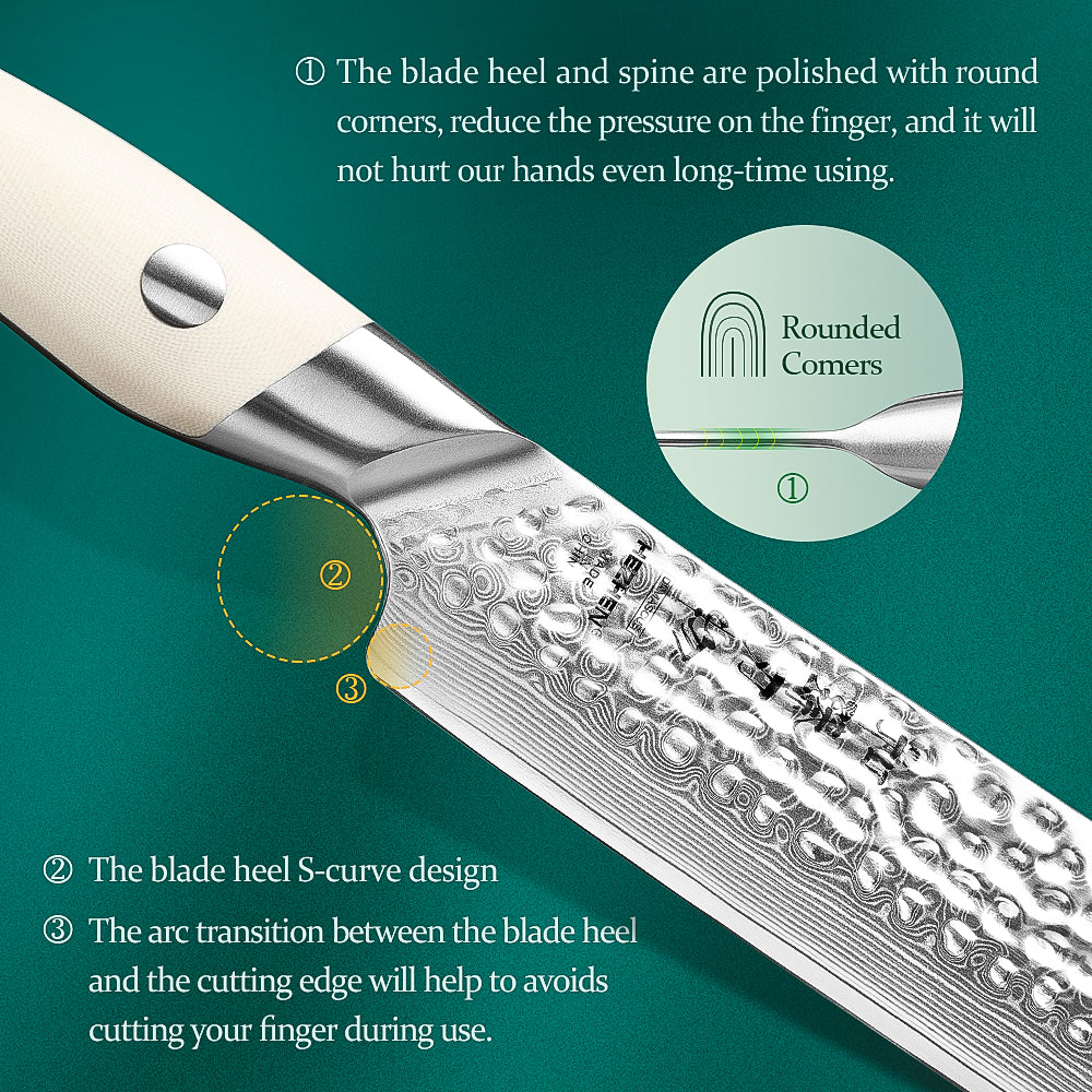HEZHEN Damascus Steel 10” Butcher Knife 10Cr15CoMoV Steel Core Hammered Finish G10 Handle