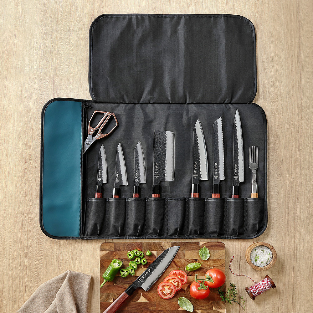 HEZHEN Custom Chef Knife Roll Bag,  Microfiber Leather & High-Molecular Cut-Resistant Fabric,Portable Durable Cooking Tools Storage Bag