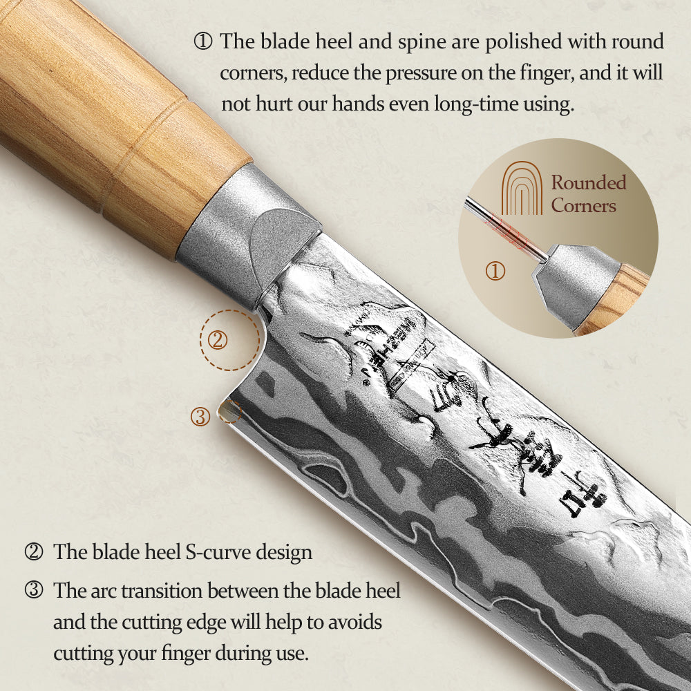 HEZHEN 8.5“Carving Knife 9 Layers Damascus Steel Blade Hardness 60±2HRC for Vegetables & Meats, Luxury Gift Box