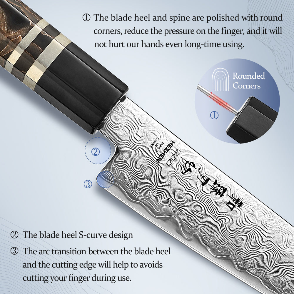 HEZHEN 5.6 Inches Kitchen Utility Knife, 49 Layers Damascus Steel with Japanese ZDP-189 Steel, 65-67 HRC, Japanese Octagonal Handle