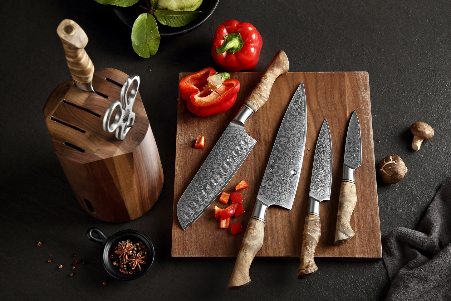 HEZHEN 7PC Knife Set Damascus Steel Chef Bread Utility Santoku Paring Kitchen Knife For Meat Professional Knife Set