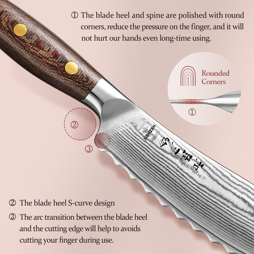 HEZHEN 6.1 Inches Damascus Steel Tomato Knife, 10Cr15CoMoV Steel Core With Micarta Handle,Elegantly Packaged in a Gift Box