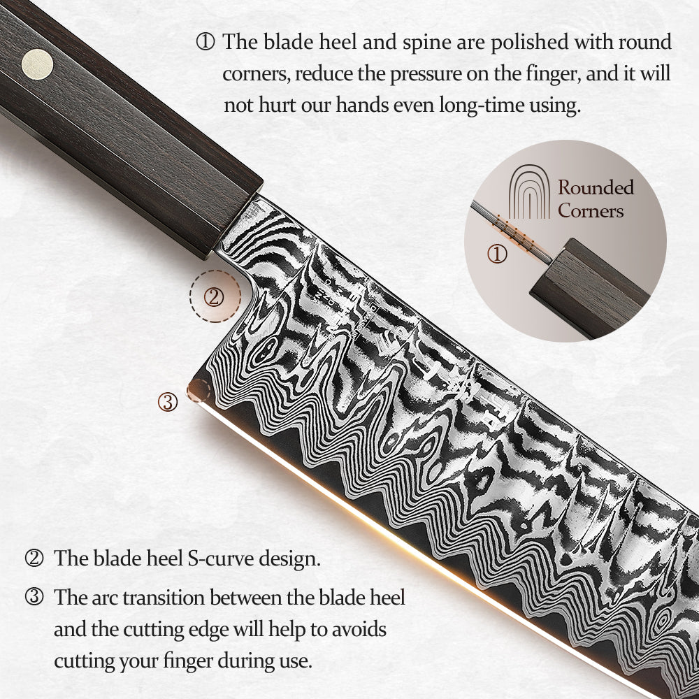 HEZHEN 7.3 Inch Multipurpose Santoku Knife, Hand Forged Damascus Kitchen Knife,15° Precision Edge, Ultra Sharp Balanced Cutting Knife