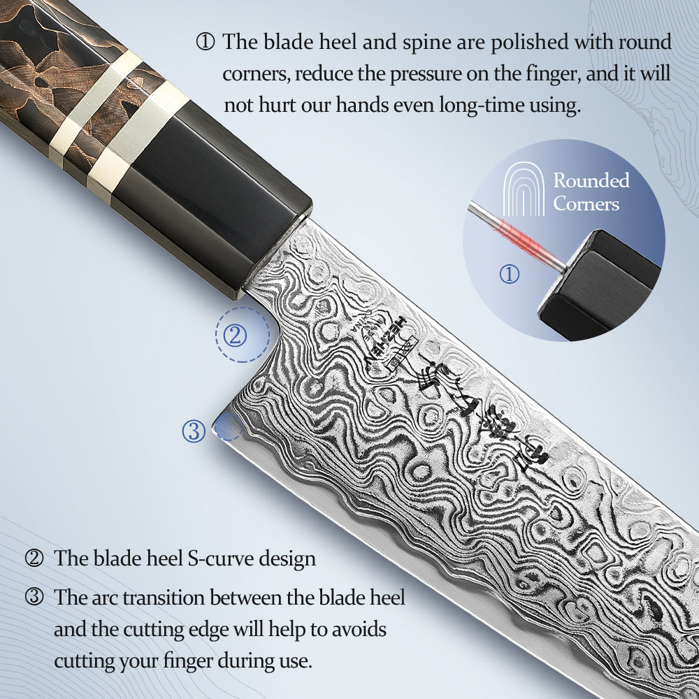 HEZHEN 5.9 Inch Bunka Knife, 49-layer ZDP-189 Damascus Steel, Ultra Sharp Blade, Ergonomic Octagonal Handle