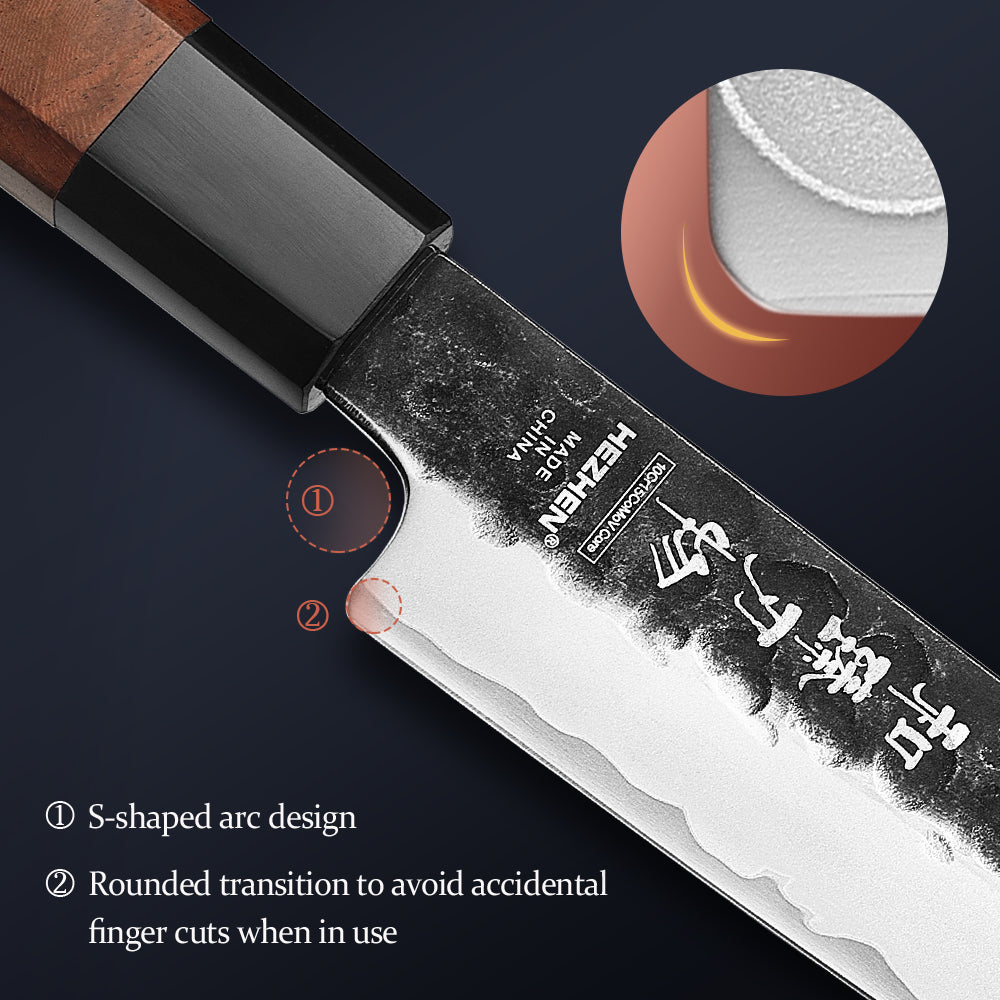 HEZHEN 10 Inches Carving Knife 3 Layers Composite Steel High-hardness Kitchen Knife Red Wood Handle