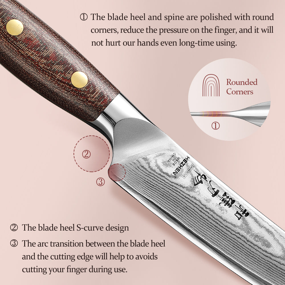 Hezhen Premium 5.3 Inches Steak Knife,67 Layers Damascus Steel Blade,Ultra-Sharp 15° Edge,Exquisite Patterns