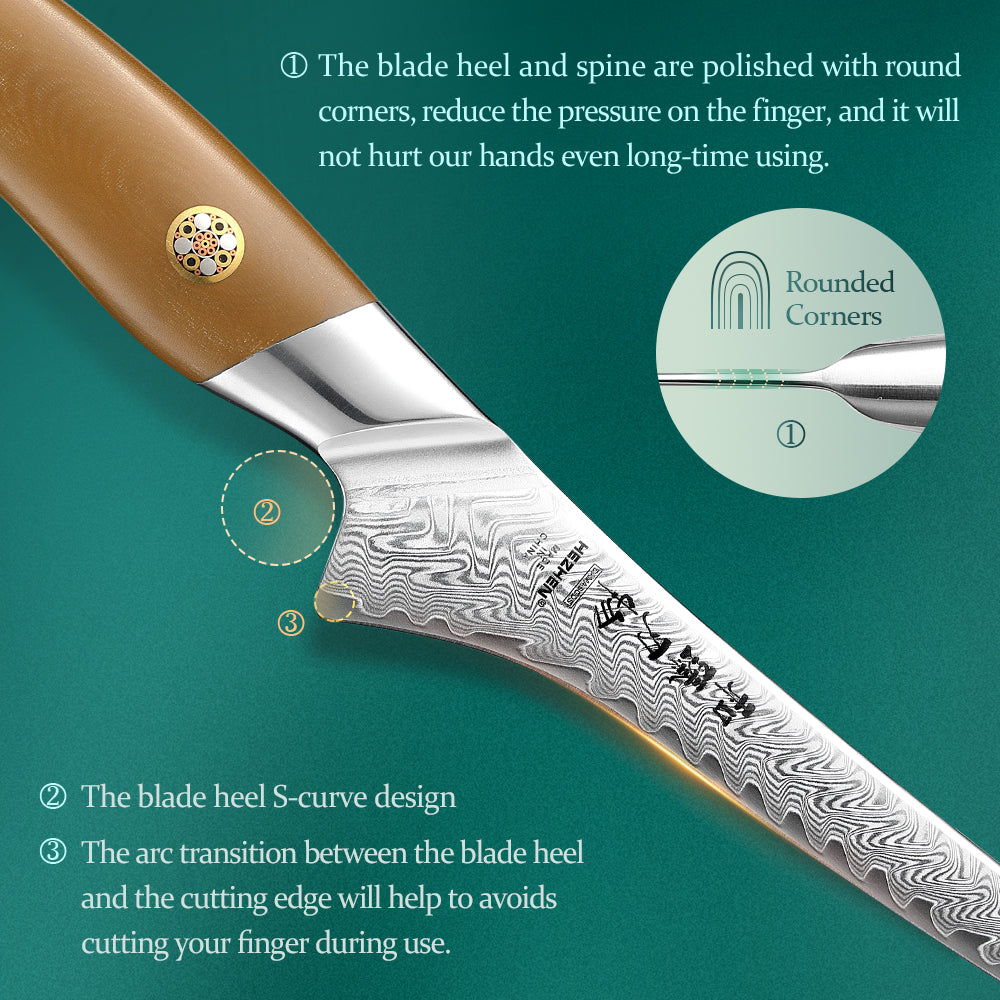 HEZHEN 7.3” 67-layers Damascus Steel Fillet Knife, Hardness 60±2 HRC，Fish Deboning Knife, 15° Precision Edge Linen Micarta Handle Kitchen Knife for Fish Filleting, Peeling and Fruit Cutting