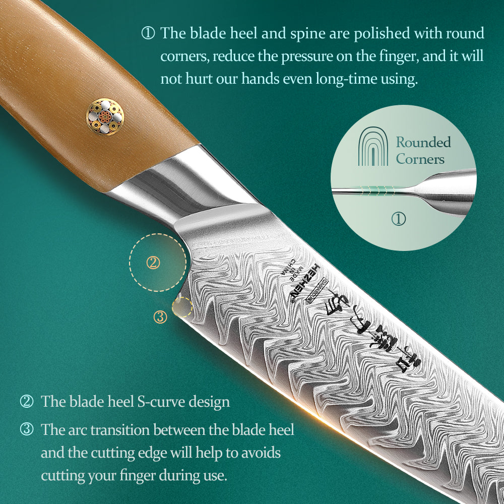 HEZHEN 2 Piece Damascus Kitchen Knife Set, 67-Layer 10Cr15CoMoV Steel Core,Chef Knife & Utility Knife Combo, Linen Micarta Handle for Meat Vegetable Fruit Prep