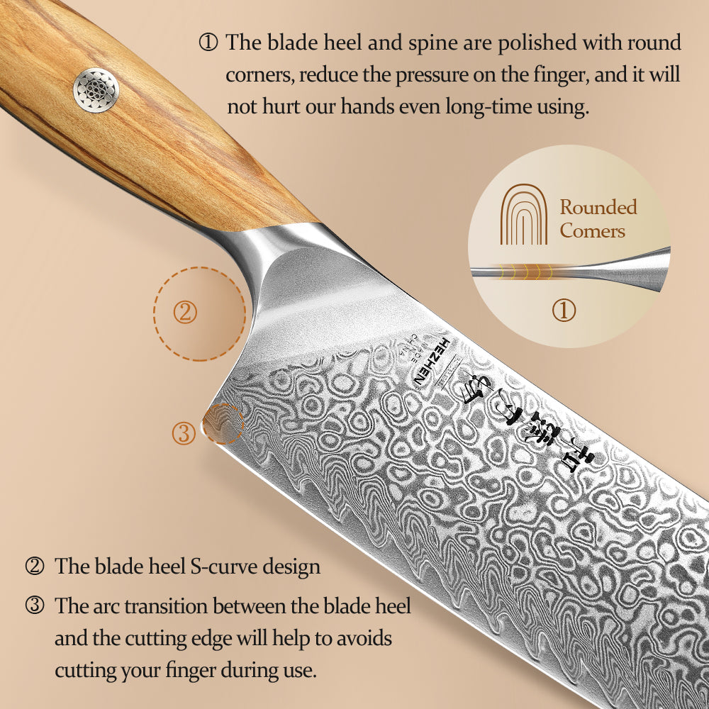 HEZHEN 7 Inches Nakiri Knife, 73 Layers Damascus Powder Steel, Olive Wood Handle, Gift Ready-Flagship Series