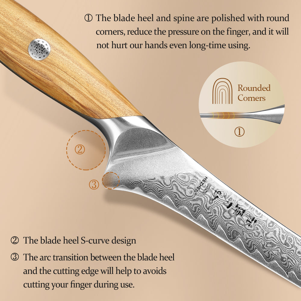 HEZHEN 7 Inches Fillet Knife, 73 Layers Damascus Powder Steel, Olive Wood Handle, Gift Ready-Flagship Series