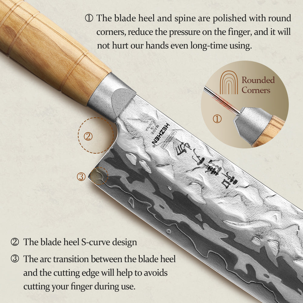 HEZHEN 9 Layer Forged Damascus 7.1“ Nakiri Knife, High Hardness 60±2HRC,For Daily Cooking