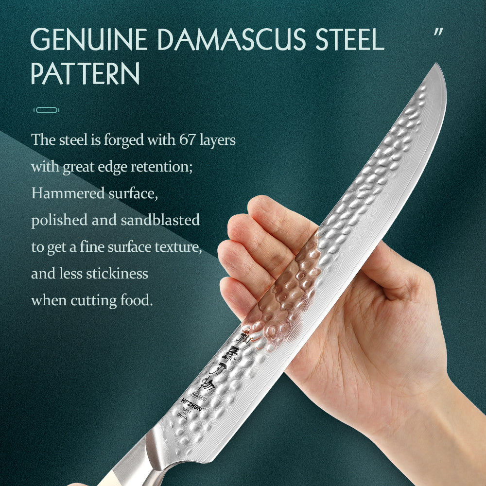 HEZHEN 10 Inches Carving Knife 67 Layers Forged Ivory White G10 Handle Perfect for Home Chefs & Gifting