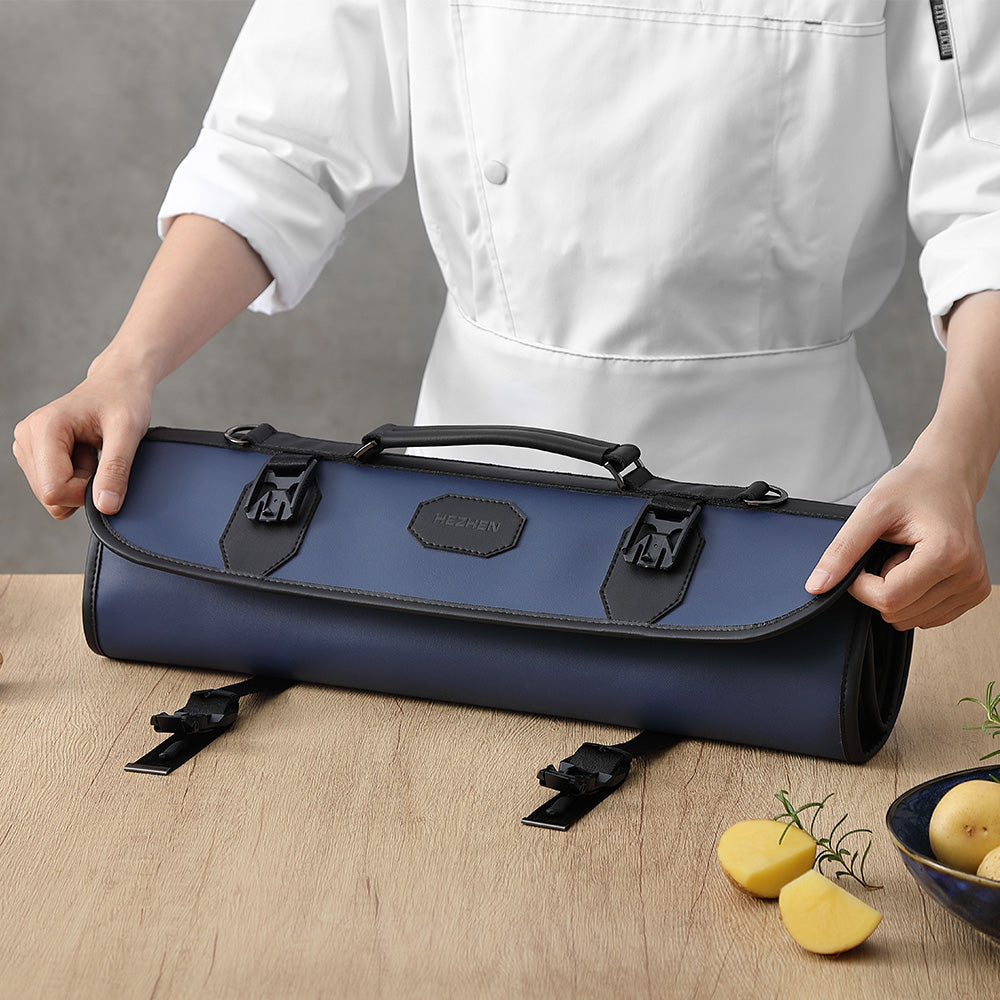 HEZHEN Custom Chef Knife Roll Bag,  Microfiber Leather & High-Molecular Cut-Resistant Fabric,Portable Durable Cooking Tools Storage Bag