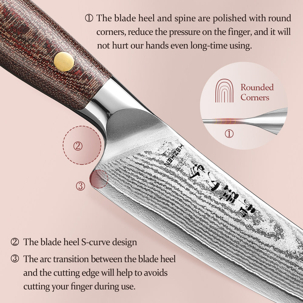 HEZHEN 5.3-Inch Multi-Purpose Utility Knife,67-Layer Damascus Steel Blade,With 10Cr15CoMoV Core,Household Kitchen Knife