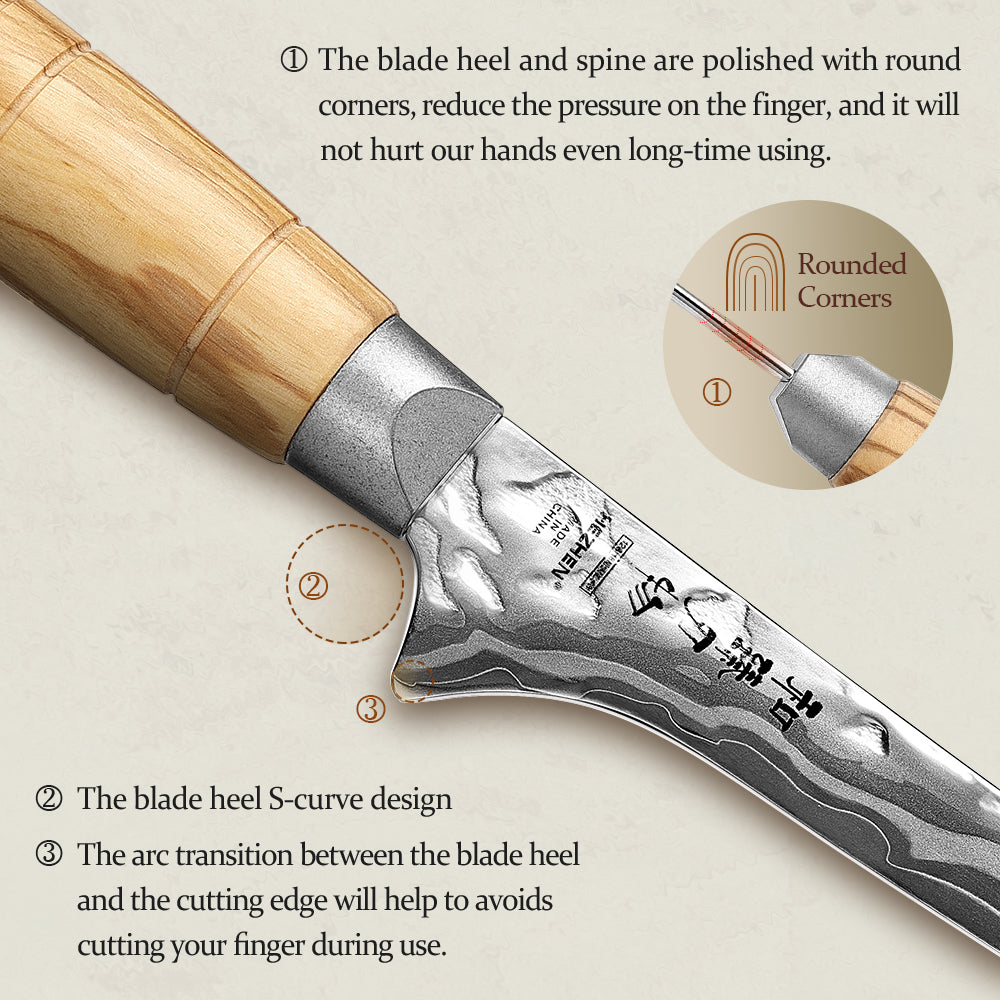 HEZHEN 7.2”Seafood Fillet Knife Professional 9-Layer Damascus,Razor Sharp Blade, Non-Slip Olive Wood Grip for Fish Deboning & Sashimi Cutting