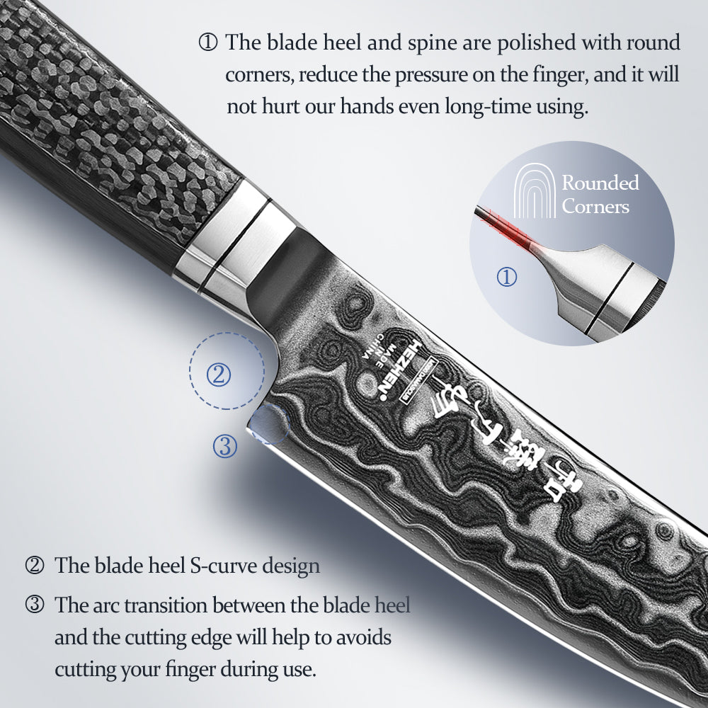 HEZHEN ZhiZhen Series 145-layer Pattern Steel 5.3"Steak Knife,Core Hardness 60±2HRC,Hand-forged Kitchen Knife