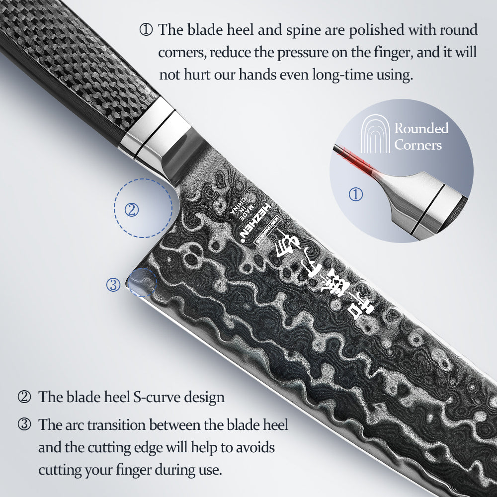 HEZHEN ZhiZhen Series 145 Layers Damascus Steel 3PCS Kitchen Knife Set,Chef+Utility+Santoku Knife