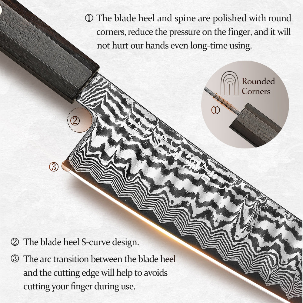 HEZHEN 8.3 Inch Forged Bunka Knife, Premium 67-Layer Damascus Steel Multipurpose Kitchen Knife, 10Cr15CoMoV Steel Core 60±2HRC Hardness