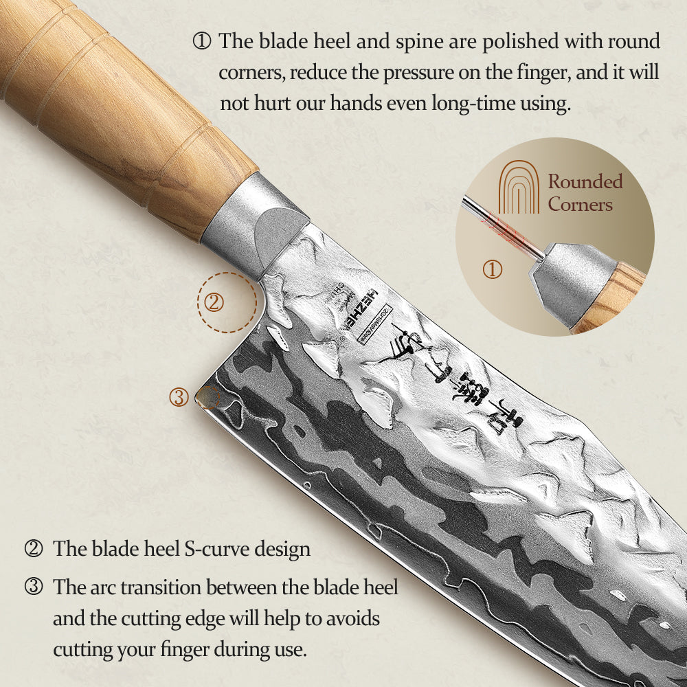 HEZHEN Custom 9 Layer Damascus W Chef Knife, Forged 12Cr18MoV Steel Core,Mountain and River Pattern