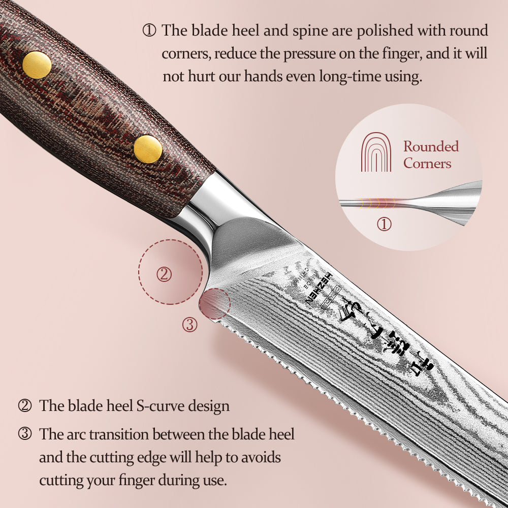 HEZHEN 5.9-Inch High Quality Cheese Knife – 67-Layer Damascus Steel, Perfect for Hard Cheeses, Soft Cheeses, Fruits & Small Vegetables