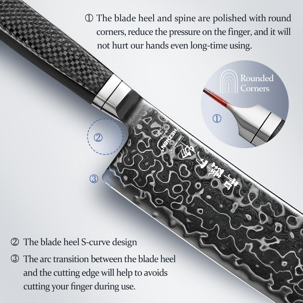 HEZHEN ZhiZhen Series 7.2”Nakiri Knife,145-layer Damascus Steel With an M390 Core,Pure Carbon Fiber Handle