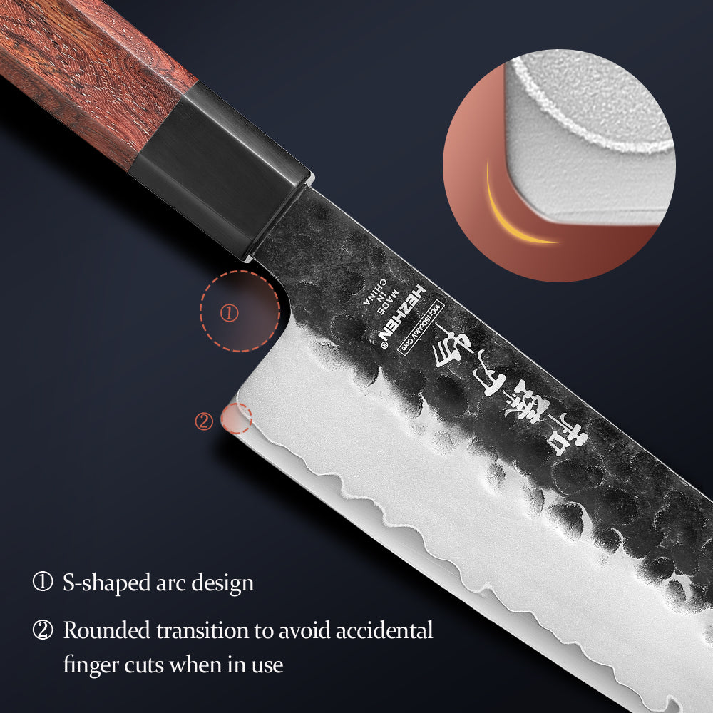 HEZHEN 8.5 Inch Japanese Bunka Knife 3-Layer Composite Steel,Core Hardness 60±2HRC,Practical Kitchen Utensils