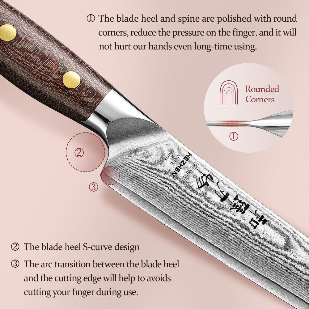 HEZHEN 8.3-Inch Professional Carving Knife – 67-Layer Damascus Steel with 10Cr15CoMoV Core at 60±2HRC, Ergonomic Handle Design