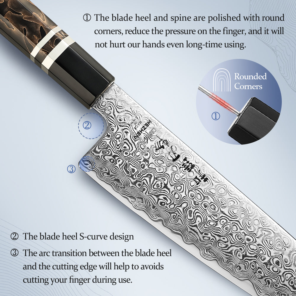 HEZHEN 7.1 Inch Japanese Santoku Knife, 49-Layer Damascus Steel, Hitachi ZDP-189 Powder Steel Core, Luxury Gift Box