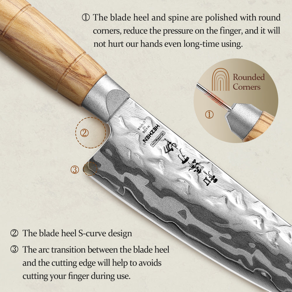 HEZHEN Damascus 5.9" Santoku Kitchen Knife, 9-Layer Forged 12Cr18MoV Steel,All-in-One Cutter for Meat, Fish & Vegetables