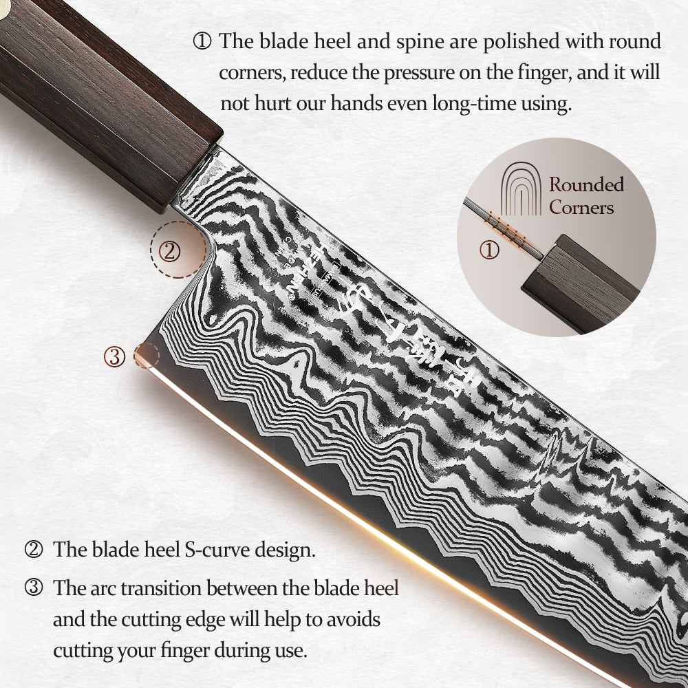 HEZHEN 9.5 Inch  Professional Bunka Knife, 67 Layers Damascus Super Steel, Handcrafted Wave Hammered Pattern