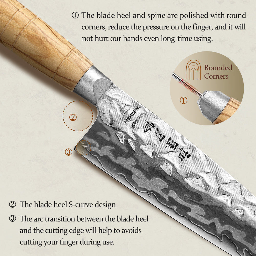 HEZHEN 3PCS Kitchen Knife Set, 9-Layer Damacus Steel Chef Santoku Utility Knife, Wooden Handle Design,Kitchen Cooking Knives